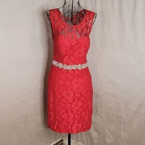 CITY STUDIO Red and‎ Silver Lacey Sequined Dressy Dress Size 7